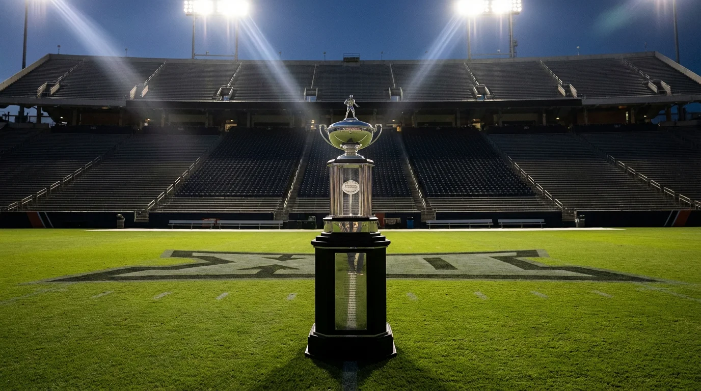 Trofeo de campeonato de conferencia de fútbol americano universitario en campo de estadio
