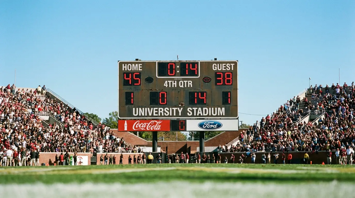 Marcador de fútbol americano universitario con datos de spread y moneyline visibles